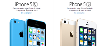 Nouveaux iPhone 5C et 5S Apple